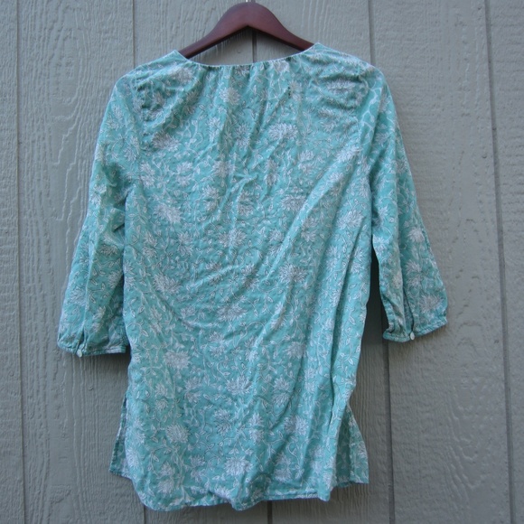 Pure Jill Tops size M Green Floral Button front 3/4 sleeves Casual Comfy relax - Picture 6 of 15